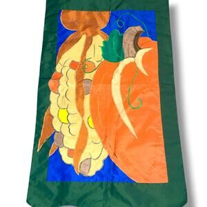 Fall House Flag Applique Flint Corn Pumpkin Maize Thanksgiving Decor Vintage 45"